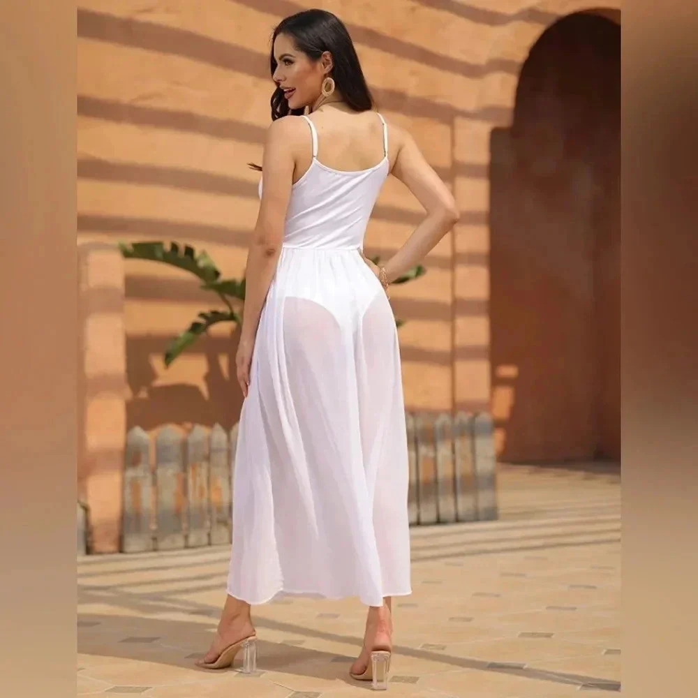 Women Summer Spaghetti Strap
Romper Split Maxi Party Casual Dress